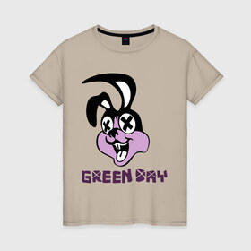 Женская футболка хлопок с принтом Green day rabbit в Белгороде, 100% хлопок | прямой крой, круглый вырез горловины, длина до линии бедер, слегка спущенное плечо | green day | rock | грин дэй | кролик | музыка | рок группа