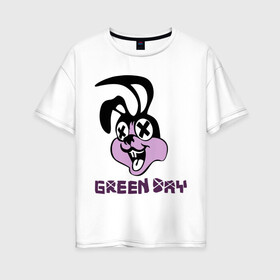 Женская футболка хлопок Oversize с принтом Green day rabbit в Белгороде, 100% хлопок | свободный крой, круглый ворот, спущенный рукав, длина до линии бедер
 | Тематика изображения на принте: green day | rock | грин дэй | кролик | музыка | рок группа