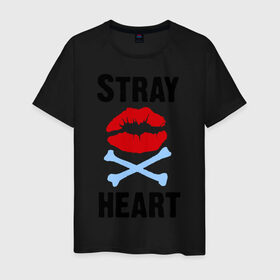 Мужская футболка хлопок с принтом Stray heart в Белгороде, 100% хлопок | прямой крой, круглый вырез горловины, длина до линии бедер, слегка спущенное плечо. | green day | rock | грин дэй | губы | кости | музыка | поцелуйчик | рок группа