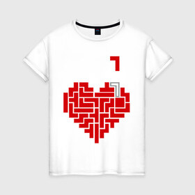 Женская футболка хлопок с принтом Heart tetris сердце тетрис в Белгороде, 100% хлопок | прямой крой, круглый вырез горловины, длина до линии бедер, слегка спущенное плечо | heart tetris сердце тетрис | сердечко | сердце | тетрис сердце