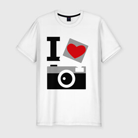 Мужская футболка премиум с принтом Я люблю фото в Белгороде, 92% хлопок, 8% лайкра | приталенный силуэт, круглый вырез ворота, длина до линии бедра, короткий рукав | Тематика изображения на принте: i love photo | для фотографов | фотоаппарат | фотографам | я люблю фото