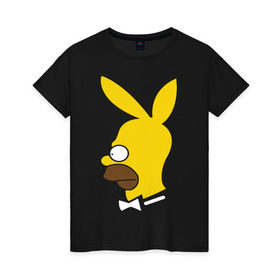 Женская футболка хлопок с принтом Playboy Homer Simpson в Белгороде, 100% хлопок | прямой крой, круглый вырез горловины, длина до линии бедер, слегка спущенное плечо | гомер