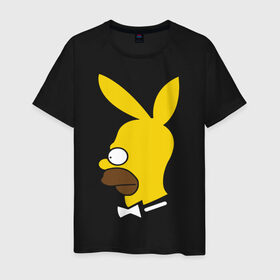 Мужская футболка хлопок с принтом Playboy Homer Simpson в Белгороде, 100% хлопок | прямой крой, круглый вырез горловины, длина до линии бедер, слегка спущенное плечо. | гомер