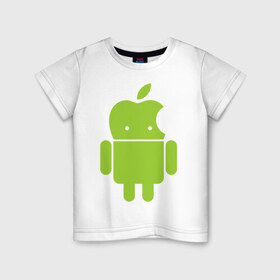 Детская футболка хлопок с принтом Android Applehead в Белгороде, 100% хлопок | круглый вырез горловины, полуприлегающий силуэт, длина до линии бедер | android | apple | админам | андроид | для админов | эпл