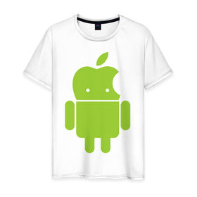Мужская футболка хлопок с принтом Android Applehead в Белгороде, 100% хлопок | прямой крой, круглый вырез горловины, длина до линии бедер, слегка спущенное плечо. | android | apple | админам | андроид | для админов | эпл