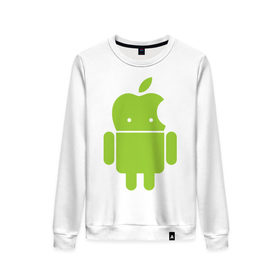 Женский свитшот хлопок с принтом Android Applehead в Белгороде, 100% хлопок | прямой крой, круглый вырез, на манжетах и по низу широкая трикотажная резинка  | android | apple | админам | андроид | для админов | эпл
