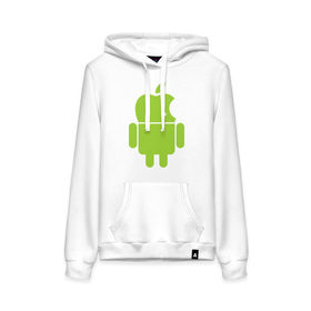 Женская толстовка хлопок с принтом Android Applehead в Белгороде, френч-терри, мягкий теплый начес внутри (100% хлопок) | карман-кенгуру, эластичные манжеты и нижняя кромка, капюшон с подкладом и шнурком | android | apple | админам | андроид | для админов | эпл