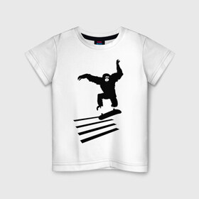 Детская футболка хлопок с принтом Обезьянка на скейте в Белгороде, 100% хлопок | круглый вырез горловины, полуприлегающий силуэт, длина до линии бедер | Тематика изображения на принте: 