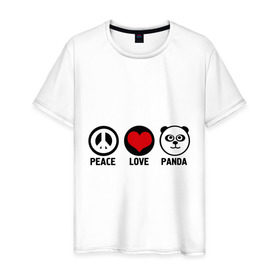 Мужская футболка хлопок с принтом Peace, love, panda (мир любовь панда) в Белгороде, 100% хлопок | прямой крой, круглый вырез горловины, длина до линии бедер, слегка спущенное плечо. | Тематика изображения на принте: love | panda | peace | любовь | мир