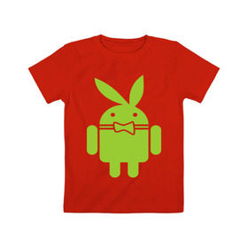 Детская футболка хлопок с принтом Android Playboy в Белгороде, 100% хлопок | круглый вырез горловины, полуприлегающий силуэт, длина до линии бедер | android | play | андроид | плейбой