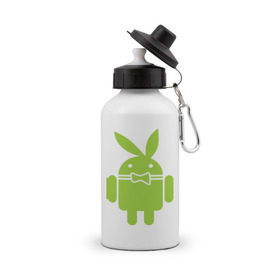 Бутылка спортивная с принтом Android Playboy в Белгороде, металл | емкость — 500 мл, в комплекте две пластиковые крышки и карабин для крепления | android | play | андроид | плейбой