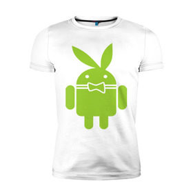 Мужская футболка премиум с принтом Android Playboy в Белгороде, 92% хлопок, 8% лайкра | приталенный силуэт, круглый вырез ворота, длина до линии бедра, короткий рукав | android | play | андроид | плейбой