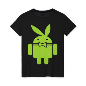Женская футболка хлопок с принтом Android Playboy в Белгороде, 100% хлопок | прямой крой, круглый вырез горловины, длина до линии бедер, слегка спущенное плечо | android | play | андроид | плейбой
