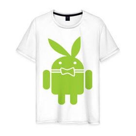 Мужская футболка хлопок с принтом Android Playboy в Белгороде, 100% хлопок | прямой крой, круглый вырез горловины, длина до линии бедер, слегка спущенное плечо. | android | play | андроид | плейбой