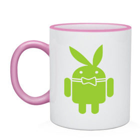 Кружка двухцветная с принтом Android Playboy в Белгороде, керамика | объем — 330 мл, диаметр — 80 мм. Цветная ручка и кайма сверху, в некоторых цветах — вся внутренняя часть | android | play | андроид | плейбой