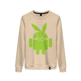 Женский свитшот хлопок с принтом Android Playboy в Белгороде, 100% хлопок | прямой крой, круглый вырез, на манжетах и по низу широкая трикотажная резинка  | android | play | андроид | плейбой
