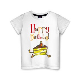 Детская футболка хлопок с принтом Happy Birthday! в Белгороде, 100% хлопок | круглый вырез горловины, полуприлегающий силуэт, длина до линии бедер | Тематика изображения на принте: happy birthday | день рождения | именинник | с днем рождения | торт