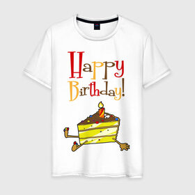 Мужская футболка хлопок с принтом Happy Birthday! в Белгороде, 100% хлопок | прямой крой, круглый вырез горловины, длина до линии бедер, слегка спущенное плечо. | happy birthday | день рождения | именинник | с днем рождения | торт