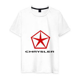 Мужская футболка хлопок с принтом Chrysler вертикальный в Белгороде, 100% хлопок | прямой крой, круглый вырез горловины, длина до линии бедер, слегка спущенное плечо. | chrysler | автомобиль chrysler | автомобиль краислер | краислер | логотип chrysler | логотип краислер