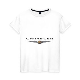 Женская футболка хлопок с принтом Chrysler logo в Белгороде, 100% хлопок | прямой крой, круглый вырез горловины, длина до линии бедер, слегка спущенное плечо | chrysler | автомобиль chrysler | автомобиль краислер | краислер | логотип chrysler | логотип краислер