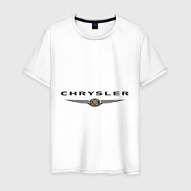 Мужская футболка хлопок с принтом Chrysler logo в Белгороде, 100% хлопок | прямой крой, круглый вырез горловины, длина до линии бедер, слегка спущенное плечо. | chrysler | автомобиль chrysler | автомобиль краислер | краислер | логотип chrysler | логотип краислер