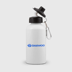 Бутылка спортивная с принтом Daewoo горизонтальный в Белгороде, металл | емкость — 500 мл, в комплекте две пластиковые крышки и карабин для крепления | daewoo | автомобиль daewoo | автомобиль дейву | дайву | логотип daewoo | логотип дайву | логотип дейву