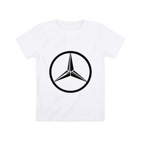 Детская футболка хлопок с принтом Mercedes-Benz logo в Белгороде, 100% хлопок | круглый вырез горловины, полуприлегающий силуэт, длина до линии бедер | mercedes | mercedes benz | логотип mercedes | логотип mercedes benz | логотип мерседерс бенс | мерен | мерседерс | мерседерс бенс