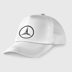 Детская кепка тракер с принтом Mercedes-Benz logo в Белгороде, Козырек - 100% хлопок. Кепка - 100% полиэстер, Задняя часть - сетка | универсальный размер, пластиковая застёжка | mercedes | mercedes benz | логотип mercedes | логотип mercedes benz | логотип мерседерс бенс | мерен | мерседерс | мерседерс бенс