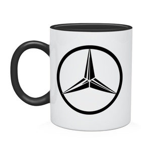 Кружка двухцветная с принтом Mercedes-Benz logo в Белгороде, керамика | объем — 330 мл, диаметр — 80 мм. Цветная ручка и кайма сверху, в некоторых цветах — вся внутренняя часть | mercedes | mercedes benz | логотип mercedes | логотип mercedes benz | логотип мерседерс бенс | мерен | мерседерс | мерседерс бенс