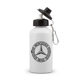 Бутылка спортивная с принтом Mercedes-Benz в Белгороде, металл | емкость — 500 мл, в комплекте две пластиковые крышки и карабин для крепления | mercedes | mercedes benz | логотип mercedes | логотип mercedes benz | логотип мерседерс бенс | мерен | мерседерс | мерседерс бенс