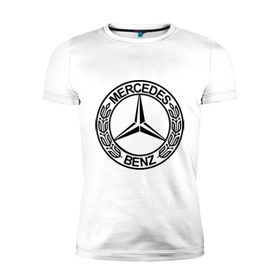Мужская футболка премиум с принтом Mercedes-Benz в Белгороде, 92% хлопок, 8% лайкра | приталенный силуэт, круглый вырез ворота, длина до линии бедра, короткий рукав | mercedes | mercedes benz | логотип mercedes | логотип mercedes benz | логотип мерседерс бенс | мерен | мерседерс | мерседерс бенс