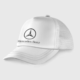 Детская кепка тракер с принтом Logo Mercedes-Benz в Белгороде, Козырек - 100% хлопок. Кепка - 100% полиэстер, Задняя часть - сетка | универсальный размер, пластиковая застёжка | Тематика изображения на принте: mercedes | mercedes benz | логотип mercedes | логотип mercedes benz | логотип мерседерс бенс | мерен | мерседерс | мерседерс бенс
