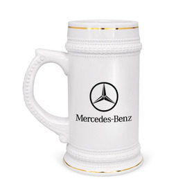 Кружка пивная с принтом Logo Mercedes-Benz в Белгороде,  керамика (Материал выдерживает высокую температуру, стоит избегать резкого перепада температур) |  объем 630 мл | Тематика изображения на принте: mercedes | mercedes benz | логотип mercedes | логотип mercedes benz | логотип мерседерс бенс | мерен | мерседерс | мерседерс бенс