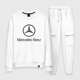 Женский костюм хлопок с принтом Logo Mercedes-Benz в Белгороде, 100% хлопок | на свитшоте круглая горловина, мягкая резинка по низу. Брюки заужены к низу, на них два вида карманов: два 