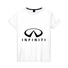 Женская футболка хлопок с принтом Infiniti logo в Белгороде, 100% хлопок | прямой крой, круглый вырез горловины, длина до линии бедер, слегка спущенное плечо | Тематика изображения на принте: infiniti автомобиль | автомобиль инфинити | инфинити | логотип infiniti | логотип инфинити