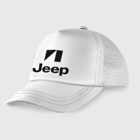 Детская кепка тракер с принтом Jeep logo в Белгороде, Козырек - 100% хлопок. Кепка - 100% полиэстер, Задняя часть - сетка | универсальный размер, пластиковая застёжка | jeep | автомобиль jeep | автомобиль джип | джип | логотип jeep | логотип джип