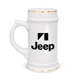 Кружка пивная с принтом Jeep logo в Белгороде,  керамика (Материал выдерживает высокую температуру, стоит избегать резкого перепада температур) |  объем 630 мл | jeep | автомобиль jeep | автомобиль джип | джип | логотип jeep | логотип джип