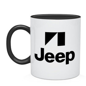 Кружка двухцветная с принтом Jeep logo в Белгороде, керамика | объем — 330 мл, диаметр — 80 мм. Цветная ручка и кайма сверху, в некоторых цветах — вся внутренняя часть | jeep | автомобиль jeep | автомобиль джип | джип | логотип jeep | логотип джип