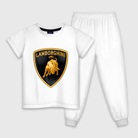 Детская пижама хлопок с принтом Lamborghini logo в Белгороде, 100% хлопок |  брюки и футболка прямого кроя, без карманов, на брюках мягкая резинка на поясе и по низу штанин
 | lamborghini | автомобиль lamborghini | ламборджини | ламборджини автомобиль | логотип lamborghini | логотип ламборджини