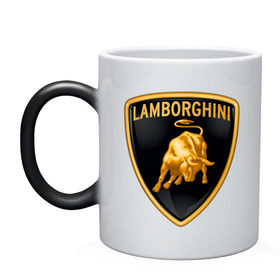 Кружка хамелеон с принтом Lamborghini logo в Белгороде, керамика | меняет цвет при нагревании, емкость 330 мл | Тематика изображения на принте: lamborghini | автомобиль lamborghini | ламборджини | ламборджини автомобиль | логотип lamborghini | логотип ламборджини