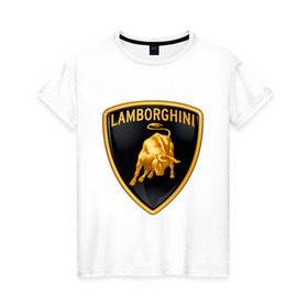 Женская футболка хлопок с принтом Lamborghini logo в Белгороде, 100% хлопок | прямой крой, круглый вырез горловины, длина до линии бедер, слегка спущенное плечо | lamborghini | автомобиль lamborghini | ламборджини | ламборджини автомобиль | логотип lamborghini | логотип ламборджини