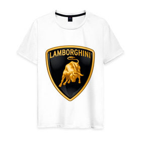 Мужская футболка хлопок с принтом Lamborghini logo в Белгороде, 100% хлопок | прямой крой, круглый вырез горловины, длина до линии бедер, слегка спущенное плечо. | lamborghini | автомобиль lamborghini | ламборджини | ламборджини автомобиль | логотип lamborghini | логотип ламборджини