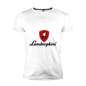 Мужская футболка премиум с принтом Logo lamborghini в Белгороде, 92% хлопок, 8% лайкра | приталенный силуэт, круглый вырез ворота, длина до линии бедра, короткий рукав | lamborghini | автомобиль lamborghini | ламборджини | ламборджини автомобиль | логотип lamborghini | логотип ламборджини