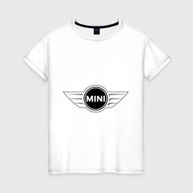 Женская футболка хлопок с принтом MINI logo в Белгороде, 100% хлопок | прямой крой, круглый вырез горловины, длина до линии бедер, слегка спущенное плечо | 