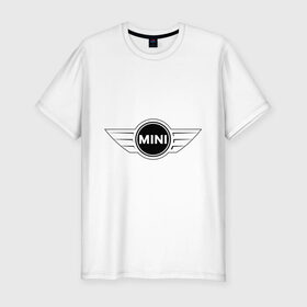 Мужская футболка премиум с принтом MINI logo в Белгороде, 92% хлопок, 8% лайкра | приталенный силуэт, круглый вырез ворота, длина до линии бедра, короткий рукав | Тематика изображения на принте: 