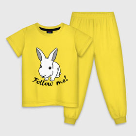 Детская пижама хлопок с принтом Следуй за белым кроликом. в Белгороде, 100% хлопок |  брюки и футболка прямого кроя, без карманов, на брюках мягкая резинка на поясе и по низу штанин
 | Тематика изображения на принте: alice in wonderland | follow me | алиса в стране чудес | животное | заяц | зверь | кролик | следуй за мной