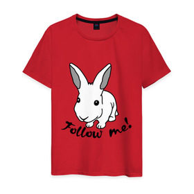 Мужская футболка хлопок с принтом Следуй за белым кроликом. в Белгороде, 100% хлопок | прямой крой, круглый вырез горловины, длина до линии бедер, слегка спущенное плечо. | alice in wonderland | follow me | алиса в стране чудес | животное | заяц | зверь | кролик | следуй за мной