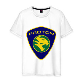 Мужская футболка хлопок с принтом Proton logo в Белгороде, 100% хлопок | прямой крой, круглый вырез горловины, длина до линии бедер, слегка спущенное плечо. | proton | автобренды | автолюбителям | бренд | для автовладельцев | для автолюбителей | логотип | протон