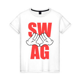 Женская футболка хлопок с принтом SW-AG-Hands в Белгороде, 100% хлопок | прямой крой, круглый вырез горловины, длина до линии бедер, слегка спущенное плечо | swag | swag style | одежда сваг | сваг | сваг стиль | свег | свог | свэг
