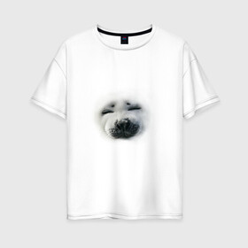 Женская футболка хлопок Oversize с принтом Пушистый морской котик в Белгороде, 100% хлопок | свободный крой, круглый ворот, спущенный рукав, длина до линии бедер
 | животные | звери | мордочка | нос